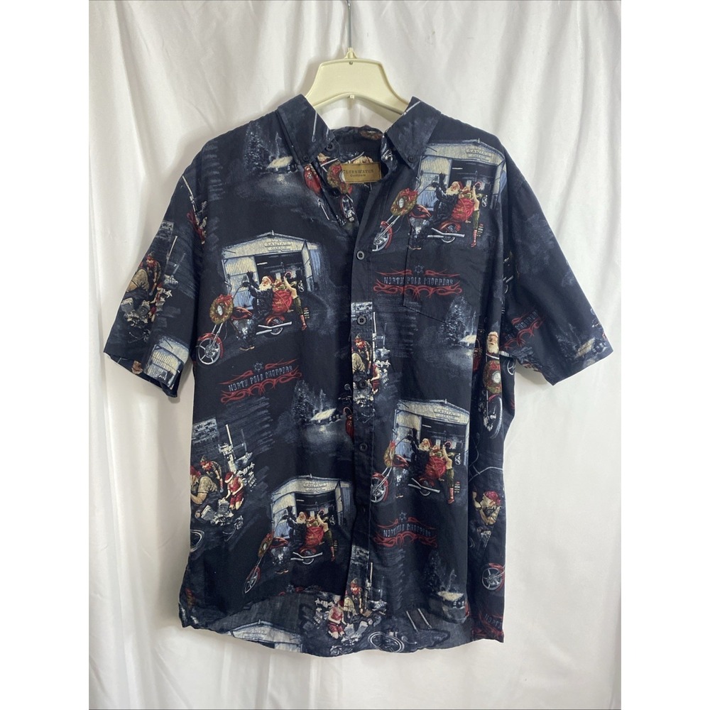 Clearwater Outfitters Shirt Mens XL‎ Black Excellent North Pole Choppers Santa